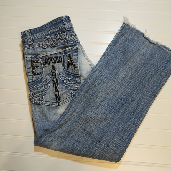 Emporio Armani Denim - Vintage Emporio Armani Jeans Distressed Trashed 90s Women's Sz 29 Large Logo Y2K